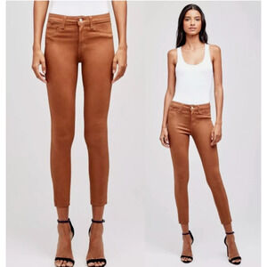 L'agence Marguerite Coated High Rise Crop Skinny Jeans 27 Boho Cowgirl Brown
